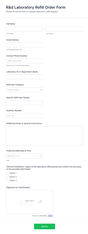 R&d Laboratory Refill Order Form Template