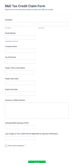 R&D Tax Credit Claim Form Template