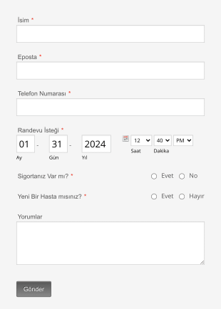 Randevu Formu Planlayın Form Şablonu