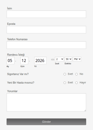 Randevu Formu Planlayın Form Şablonu