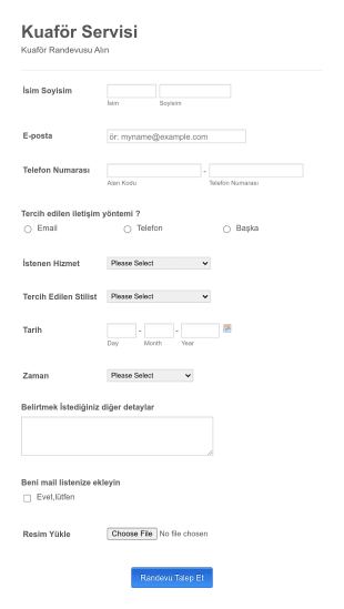 Randevu İsteği Kuaför Form Template