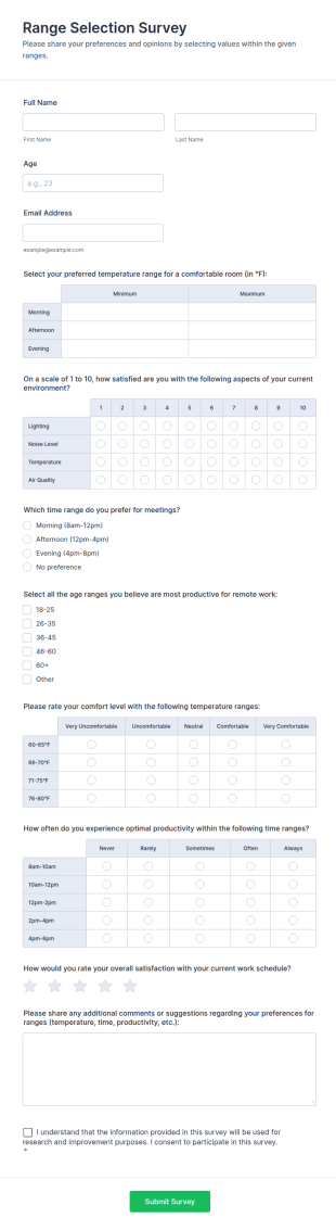Range Selection Survey Form Template