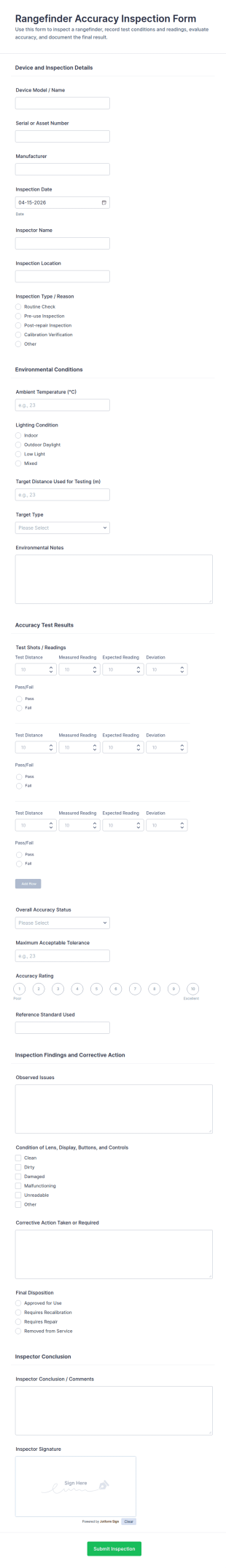 Rangefinder Accuracy Inspection Form Template