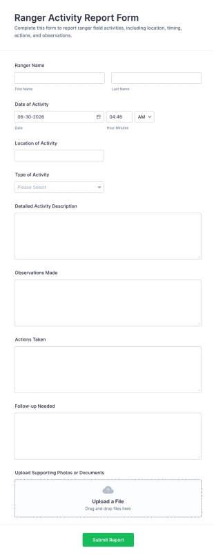 Ranger Activity Report Form Template
