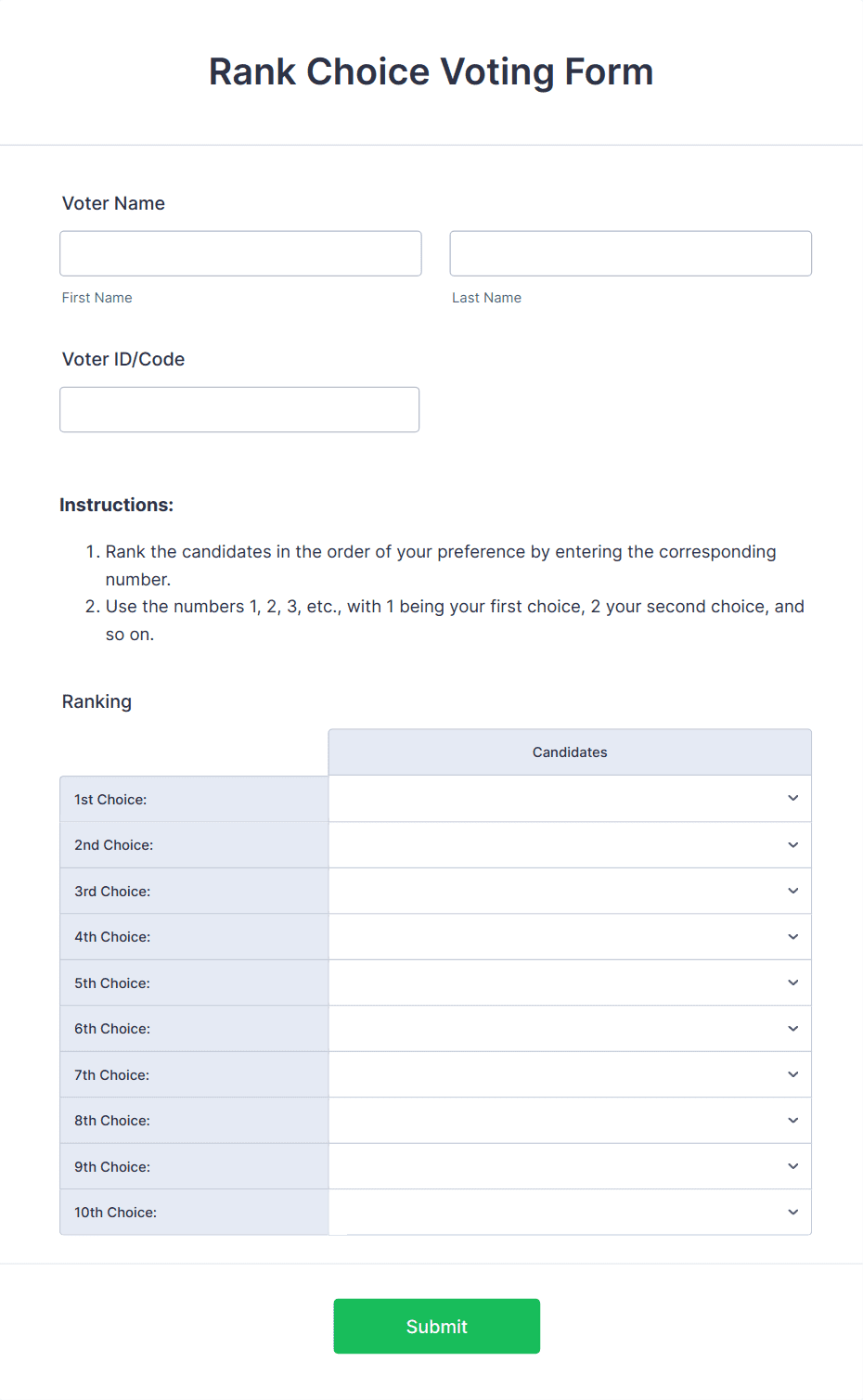 Rank Choice Voting Form Template | Jotform