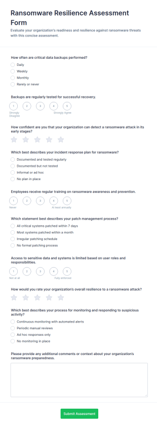 Ransomware Resilience Assessment Form Template