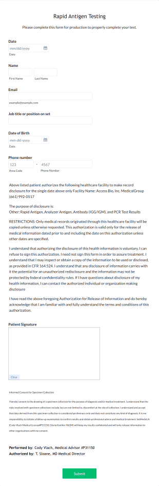 Rapid Antigen Template Form Template