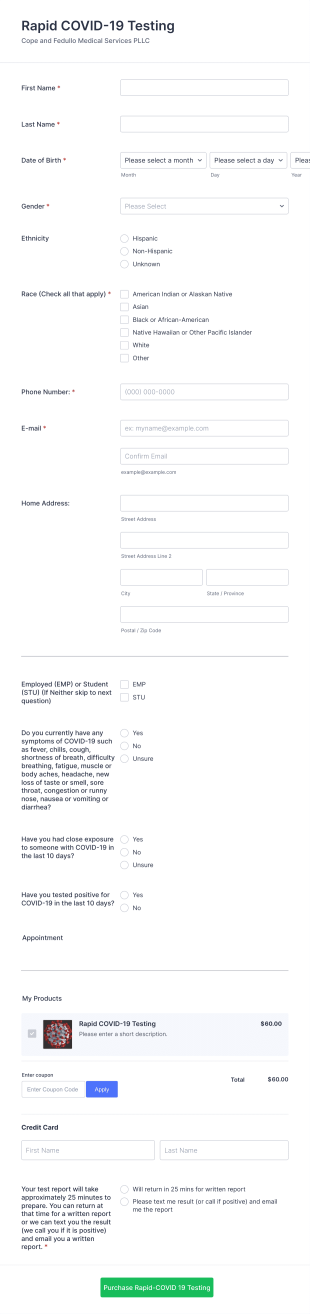 Rapid COVID 19 Testing Purchase Form Template