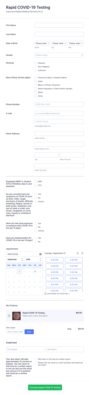 Rapid COVID 19 Testing Purchase Form Template