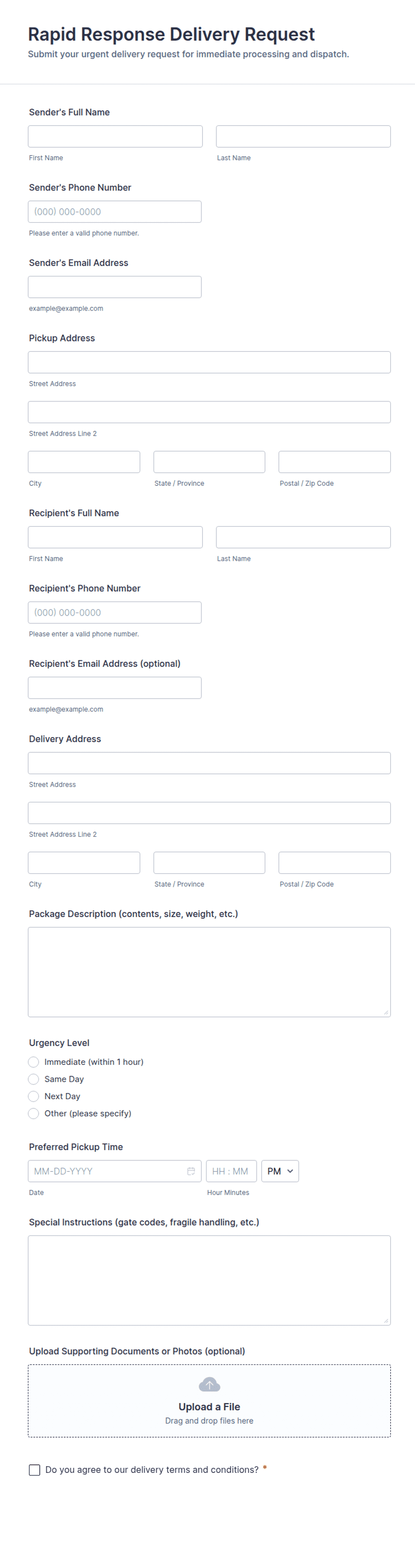 Rapid Response Delivery Request Form Template | Jotform