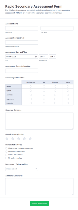 Rapid Secondary Assessment Form Template