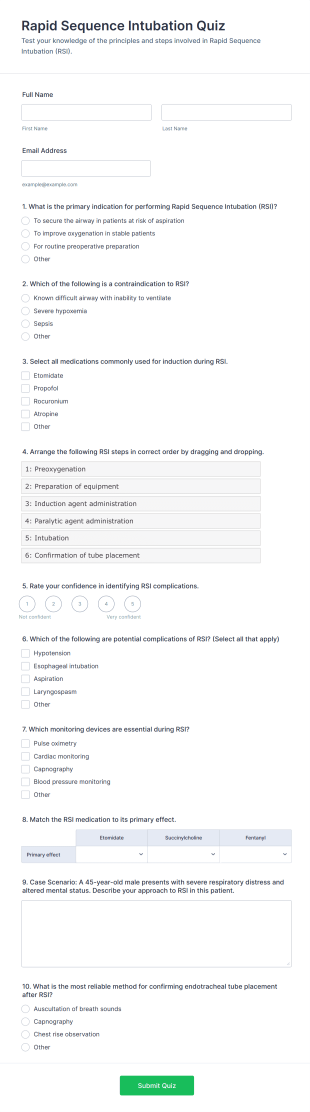 Rapid Sequence Intubation Quiz Form Template