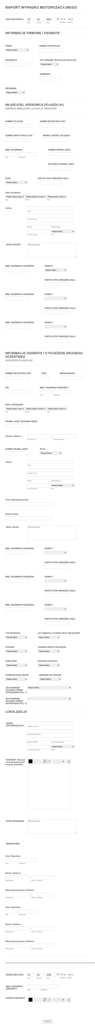 Raport Wypadku Motoryzacyjnego Form Template