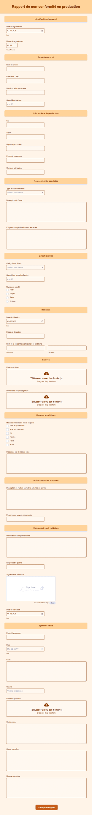 Rapport De Non Conformité En Production