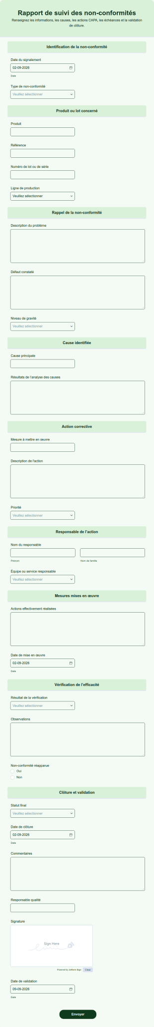Rapport De Suivi Des Non Conformités