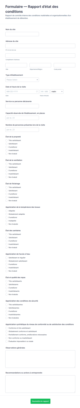 Rapport D’état Des Conditions En Centre De Détention