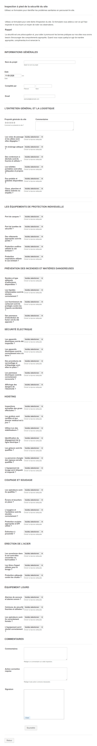 Rapport Quotidien D'inspection De Sécurité