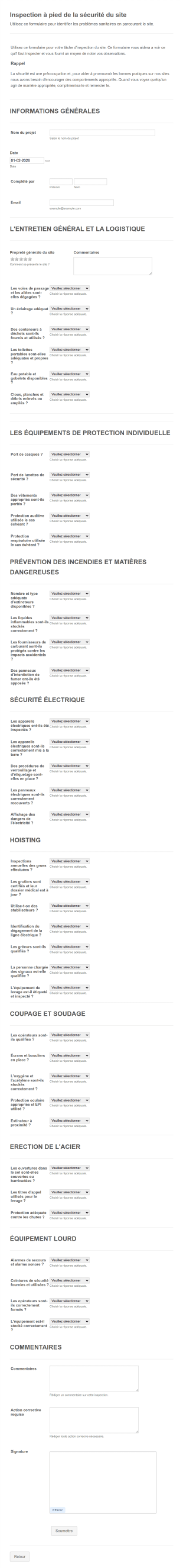 Rapport Quotidien D'inspection De Sécurité