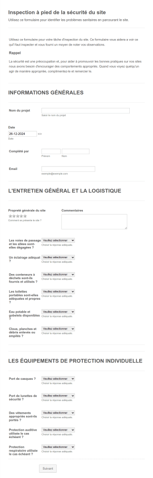 Rapport Quotidien D'inspection De Sécurité Form Template