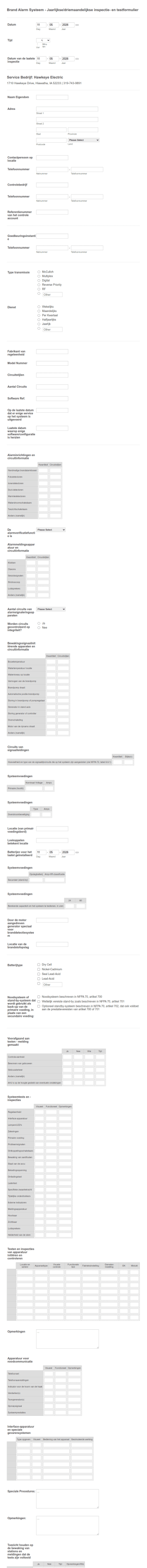 Rapportformulier Brandalarmsysteem