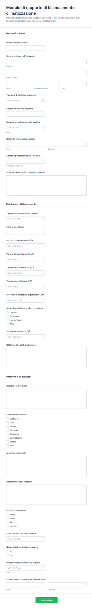 Rapporto Di Bilanciamento HVAC Modulo