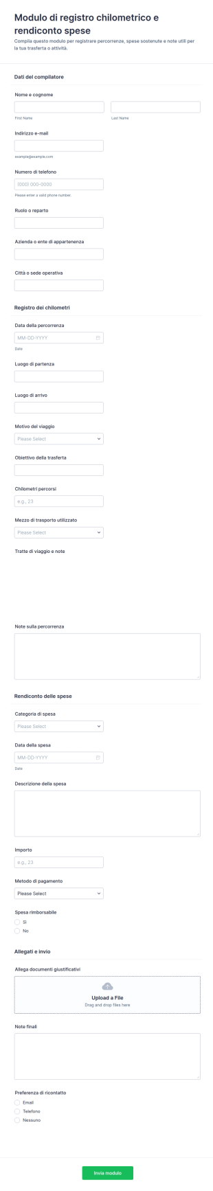 Rapporto Di Chilometraggio E Spese Form