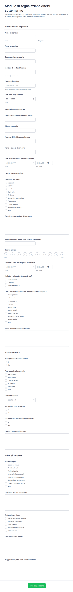 Rapporto Di Difetto Del Sottomarino Modulo