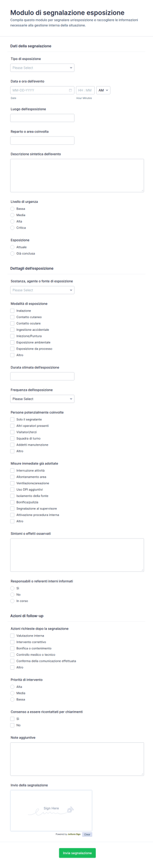 Rapporto Di Esposizione Form