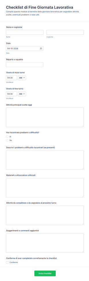 Rapporto Di Fine Giornata Form 📝
