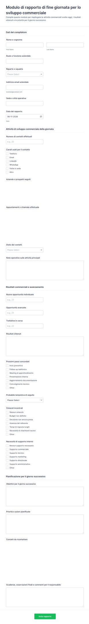 Rapporto Di Fine Giornata Sul Sviluppo Commerciale Form