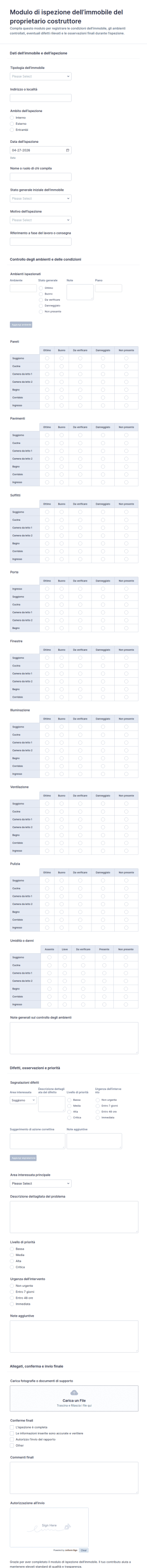 Rapporto Di Ispezione Del Costruttore Proprietario Form