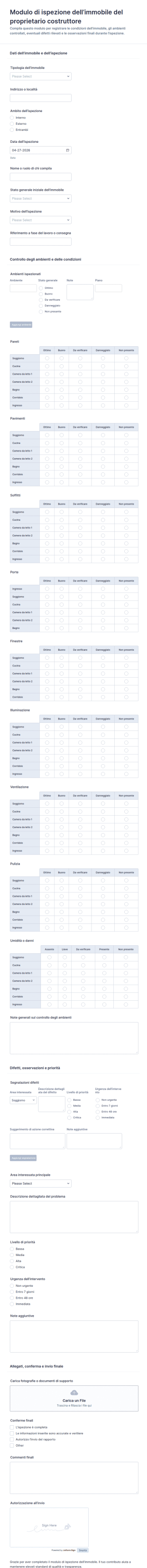 Rapporto Di Ispezione Del Costruttore Proprietario Form