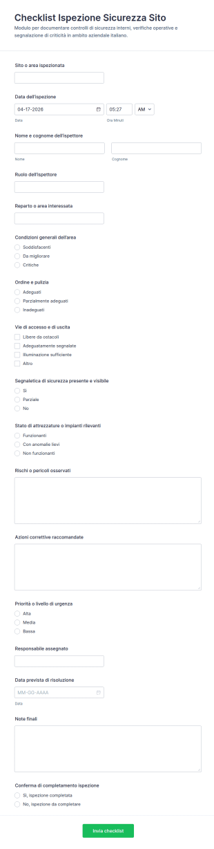 Rapporto Di Ispezione Sulla Sicurezza Del Sito Modulo 🎯