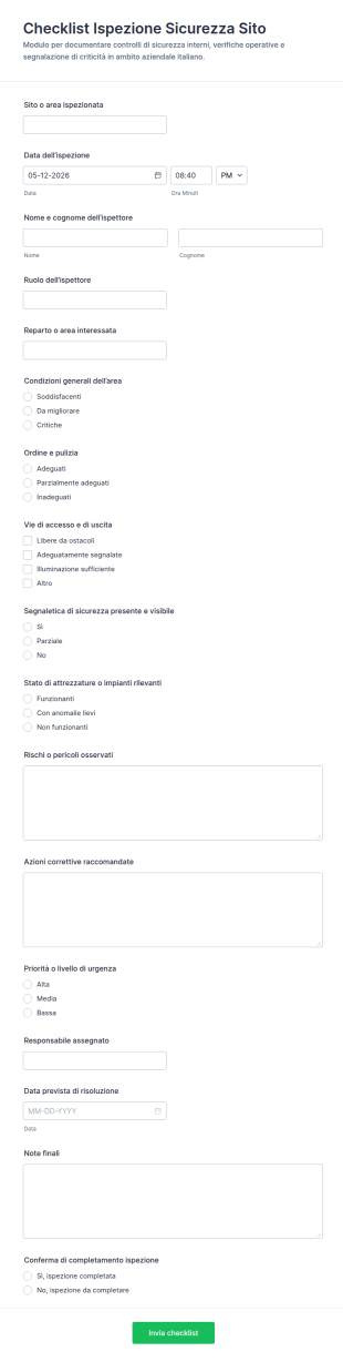 Rapporto Di Ispezione Sulla Sicurezza Del Sito Modulo 🎯