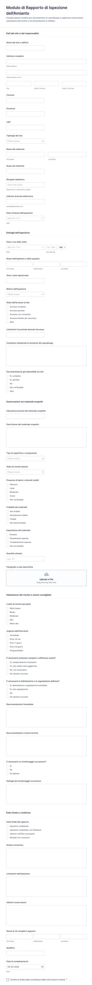 Rapporto Di Ispezione Sull'amianto Modulo