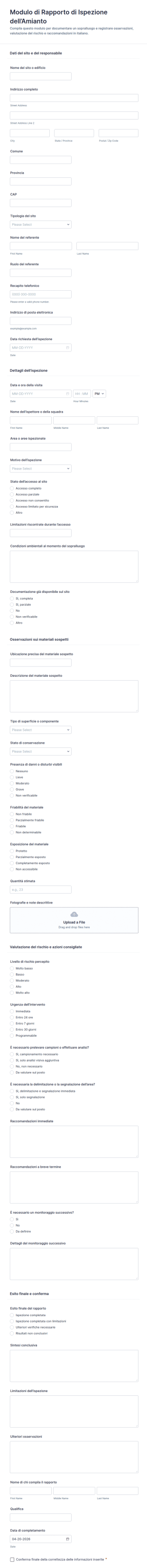 Rapporto Di Ispezione Sull'amianto Modulo
