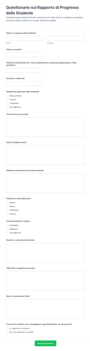 Rapporto Di Progresso Studentesco Modulo