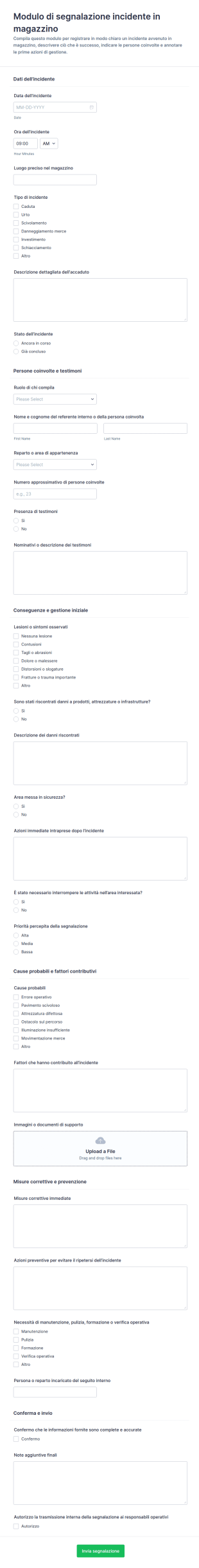 Rapporto Di Segnalazione Incidenti In Magazzino Form