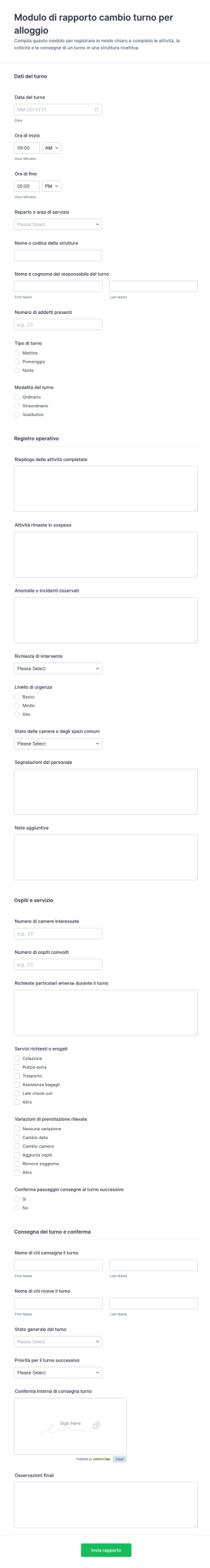 Rapporto Di Turno Per Sistemazioni Form