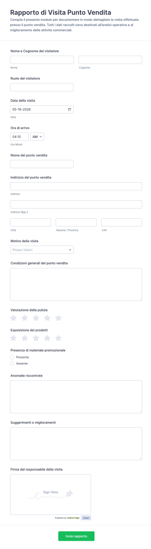 Rapporto Di Visita Al Negozio Form