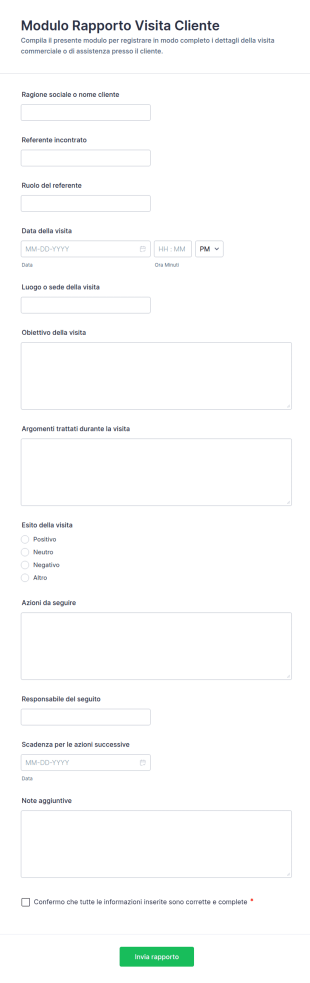 Rapporto Di Visita Cliente Modulo