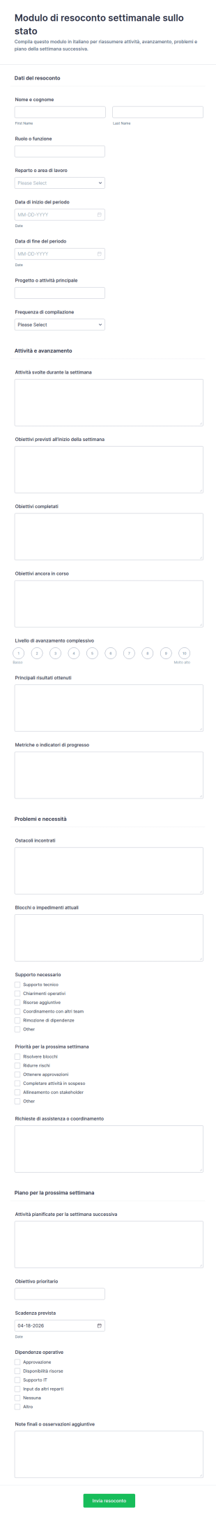 Rapporto Settimanale Di Stato Form