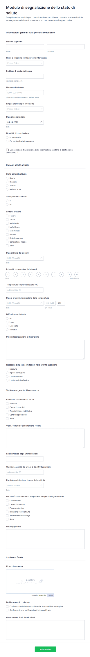 Rapporto Sullo Stato Di Salute Questionario