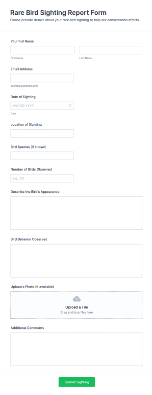 Rare Bird Sighting Report Form Template