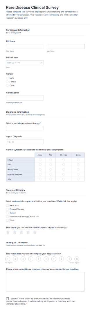Rare Disease Clinical Survey Form Template