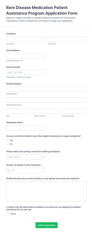 Rare Disease Medication Patient Assistance Program Application Form Template