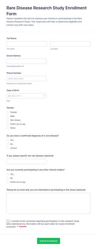 Rare Disease Research Study Enrollment Form Template