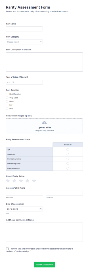 Rarity Assessment Form Template