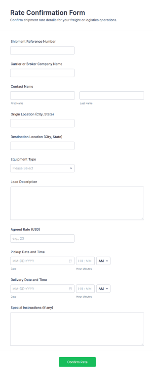 Rate Confirmation Form Template