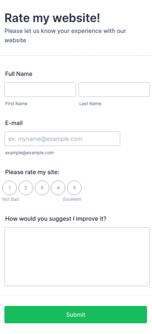 Rate My Website Form Template